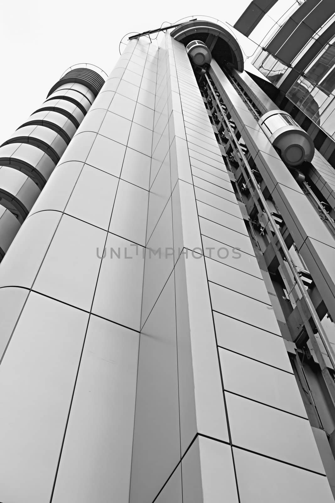 Architectural Exterior Detail of Factory Building with Elevator Perspective