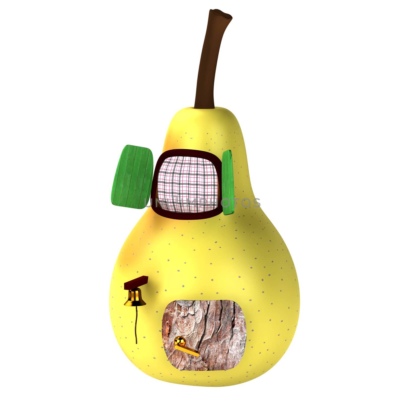 3d light yellow pear house isolated on white