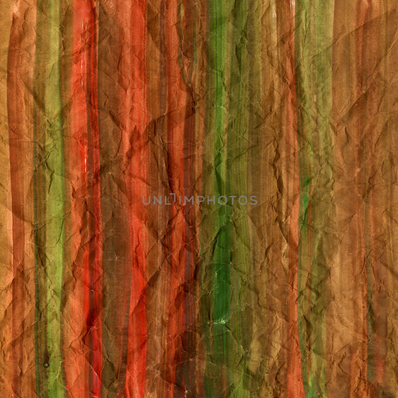 red brown and green watercolor background painted on crumpled printing paper with vertical brush strokes, rough texture, self made