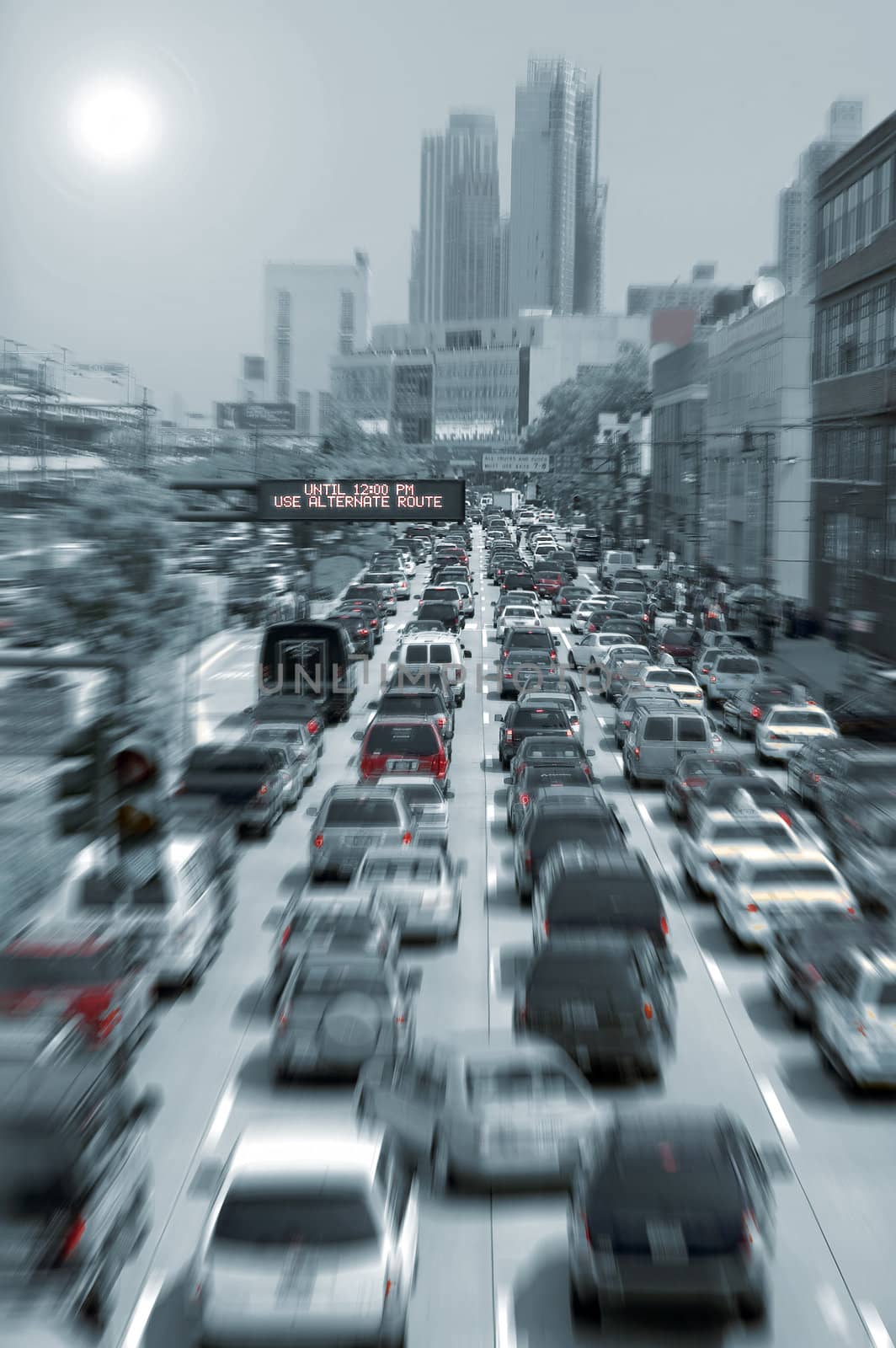 blurred traffic jam colored picture, photo taken in new york