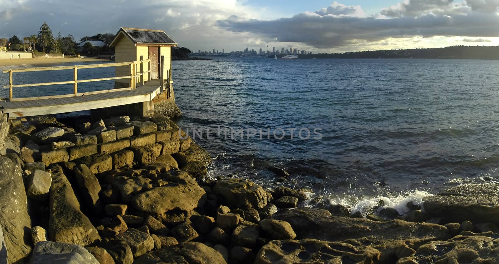 view from watson bay in sydney, city cbd in distance