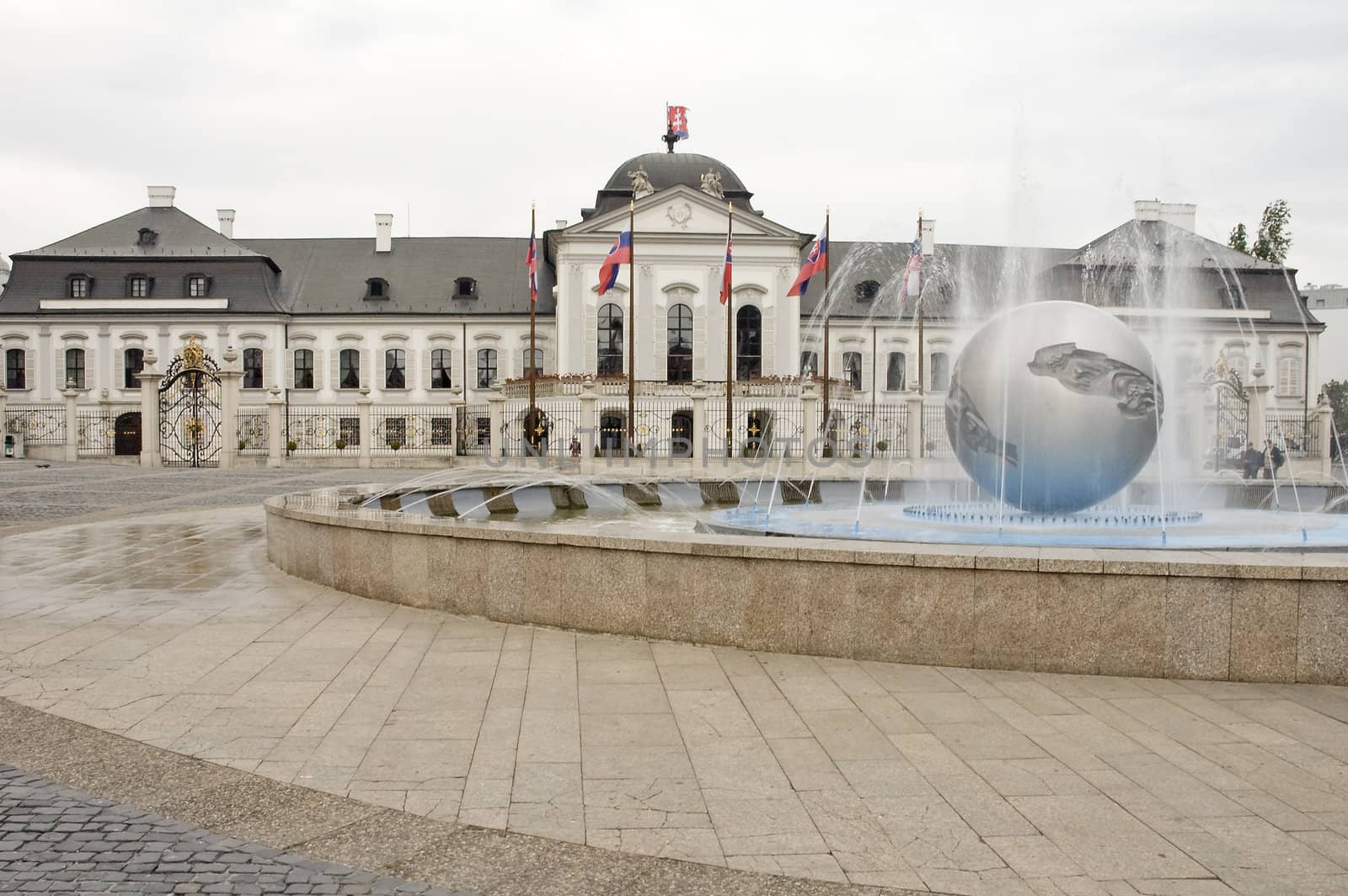 Grassalkovich palace and globe fountain in Bratislava, Slovakia