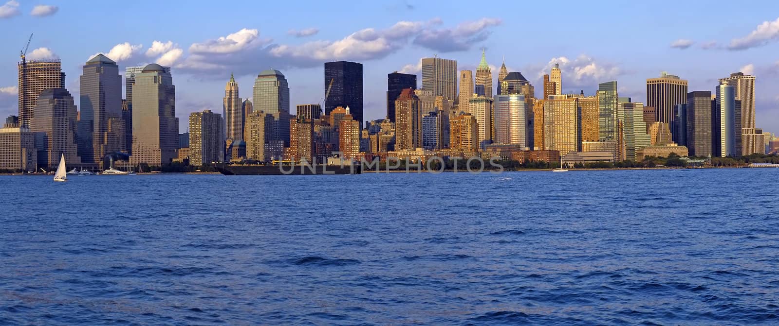 lower manhattan panorama, financial district, photo taken from jersey city