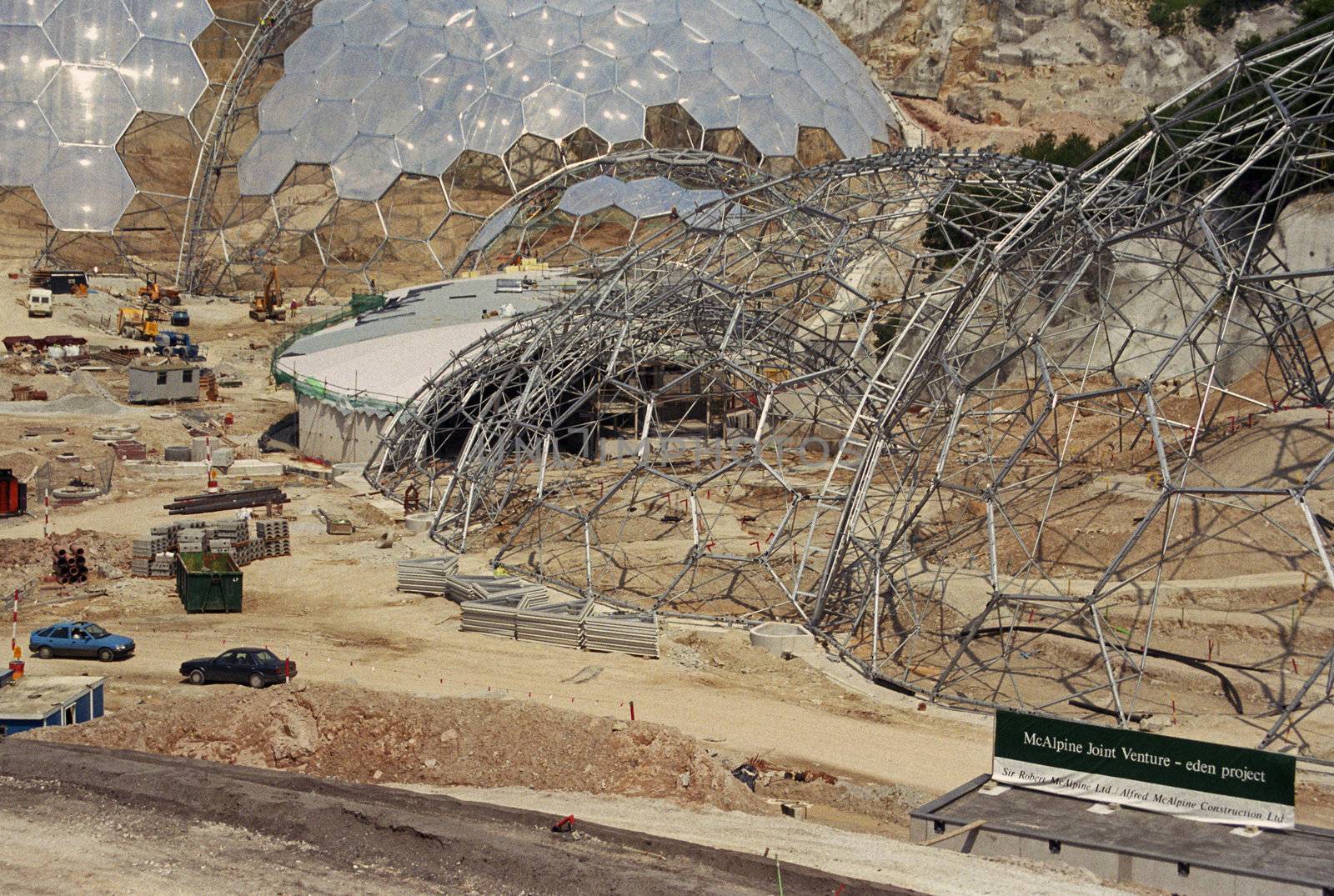 Partially completed domes or "biomes" at the Eden Project in Cornwall