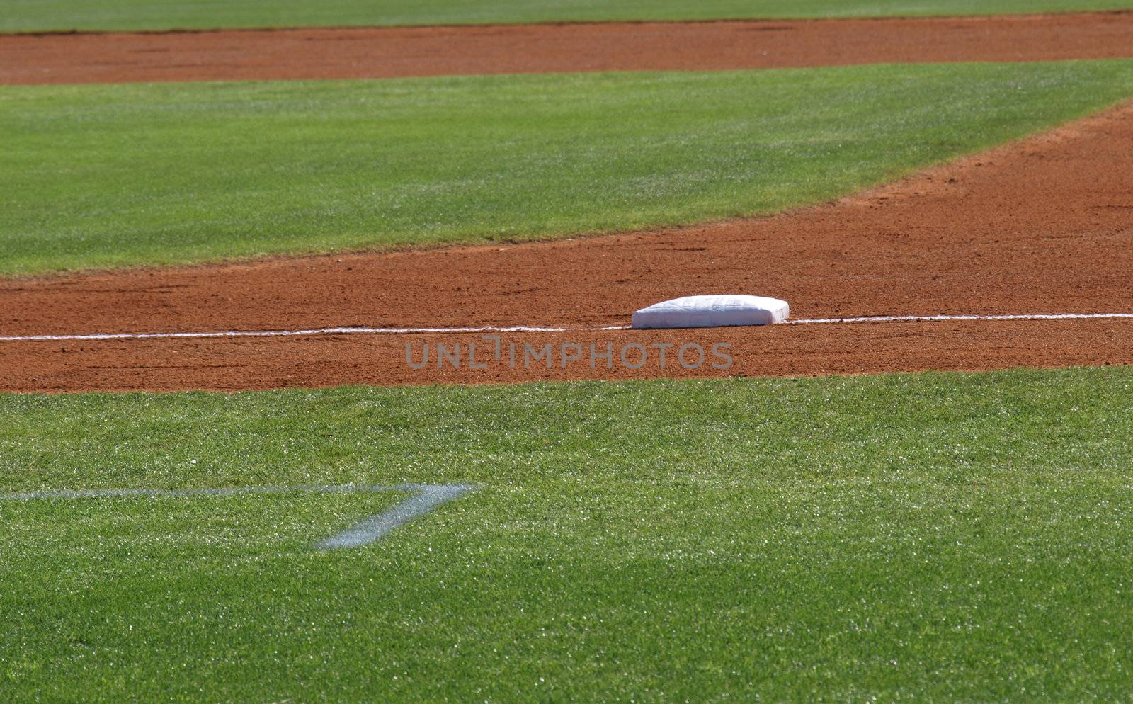 First base view shown closeup on a baseball diamond