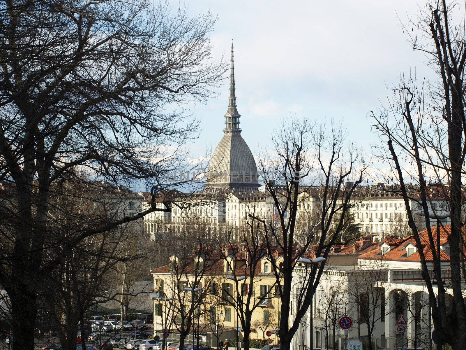 Turin panorama seen from the hill, with Mole Antonelliana (famous ugly wedding cake architecture)