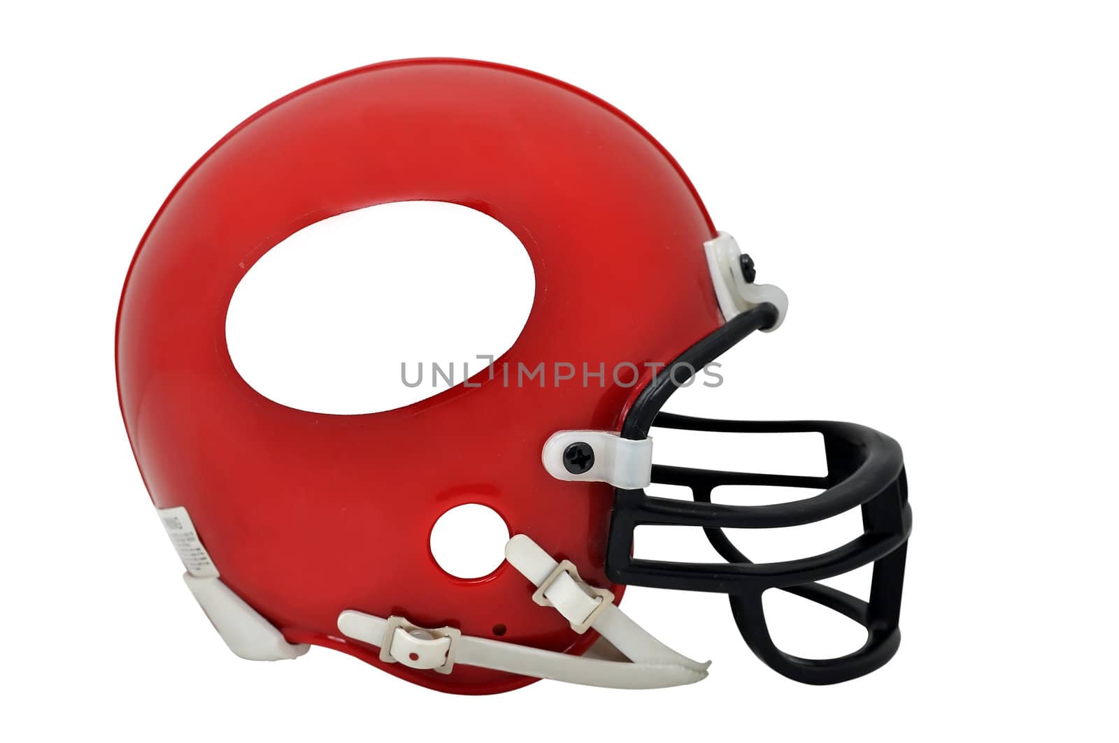 Red American football helmet with copy space isolated on white background with clipping path.