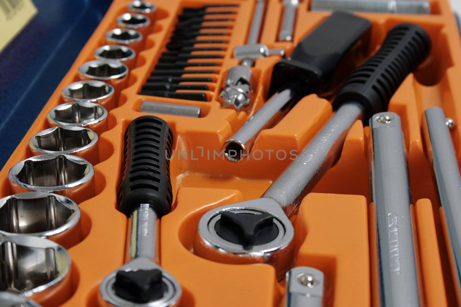 close-up of wrench tool set, shallow DOF