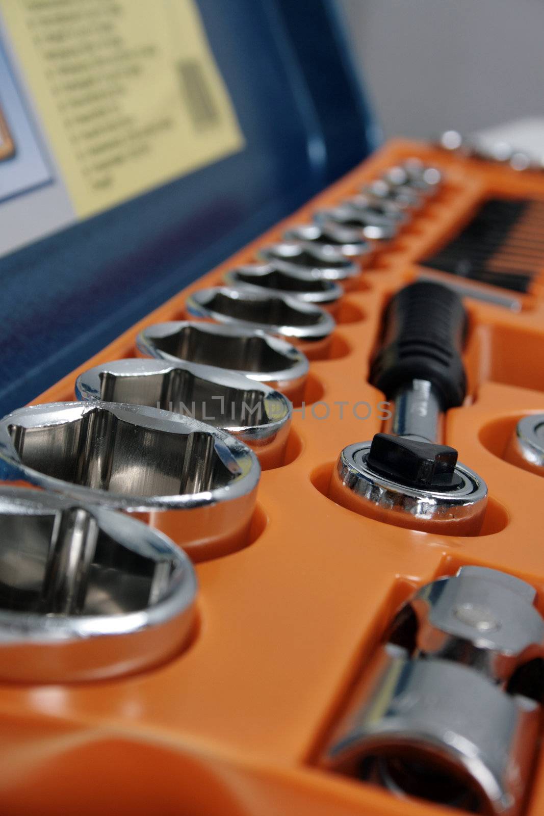 close-up of wrench tool set, shallow DOF