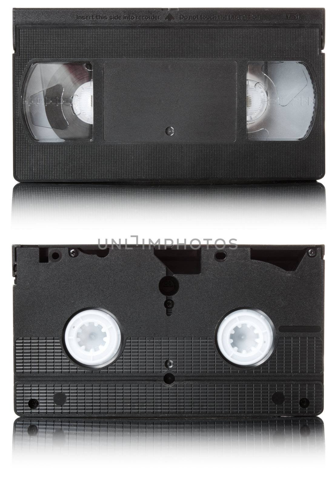 Outdated tape for recording video information. Isolated over white