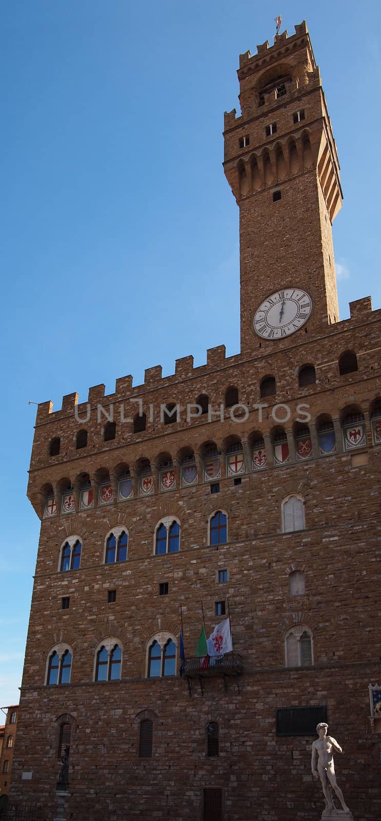 Palazzo Vecchio with the statue of David in Florence, Italy.