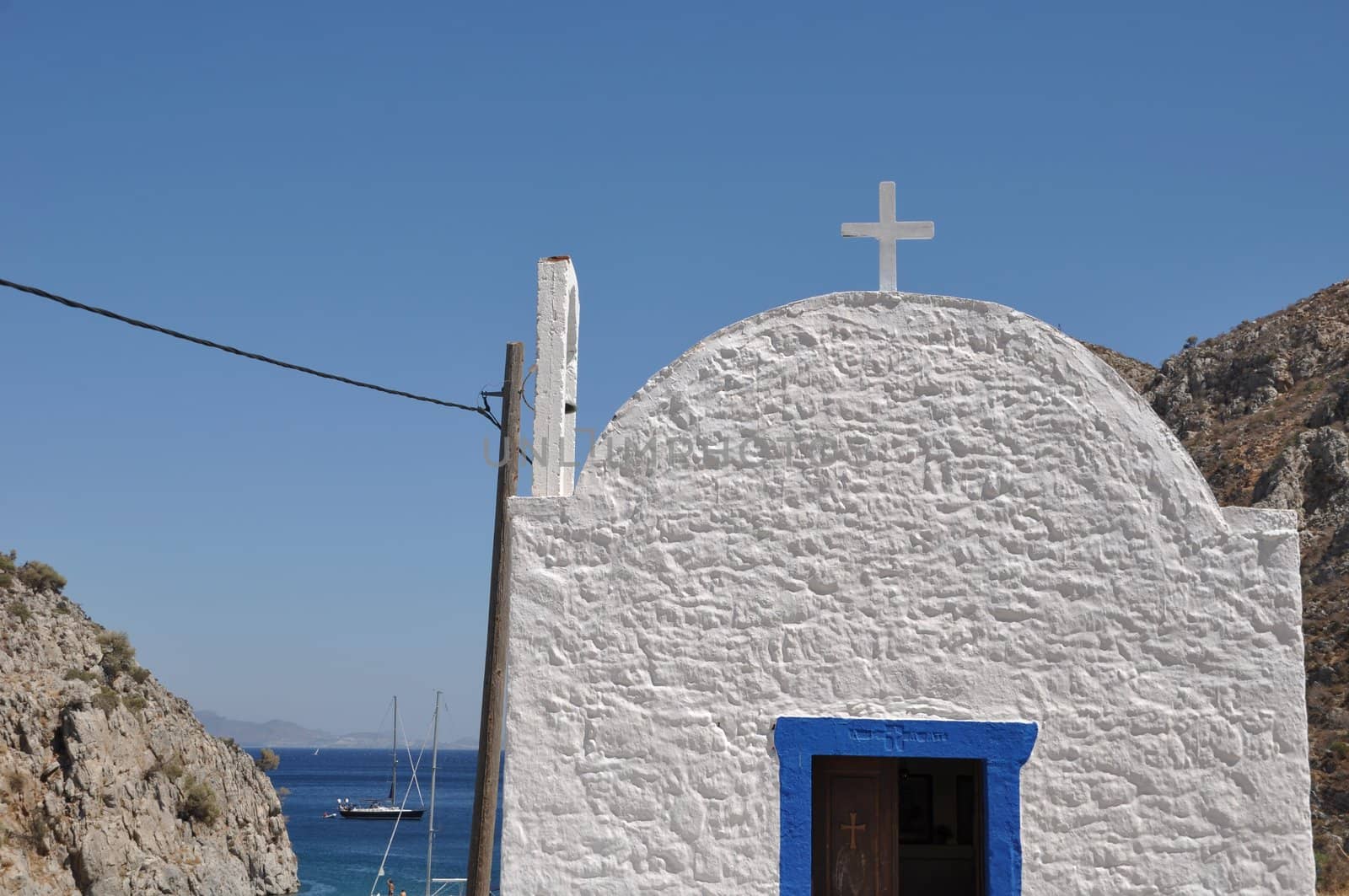 typical greek church in Kalymnos island, Greece