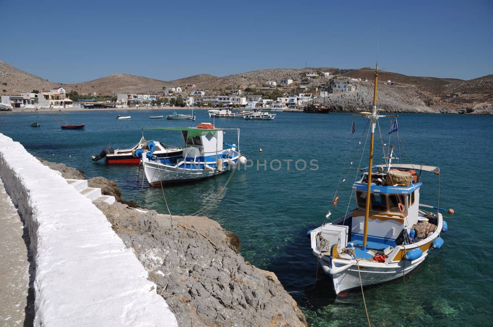 beautiful docks and bay of Pserimos island, Greece
