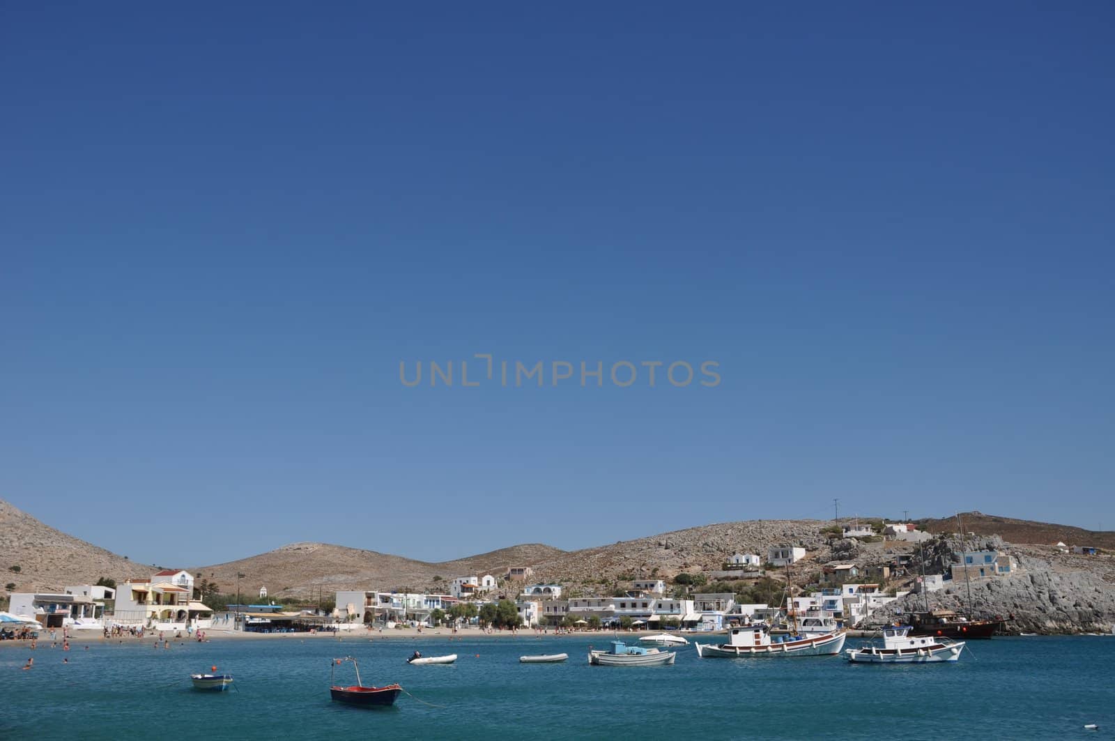beautiful docks and bay of Pserimos island, Greece