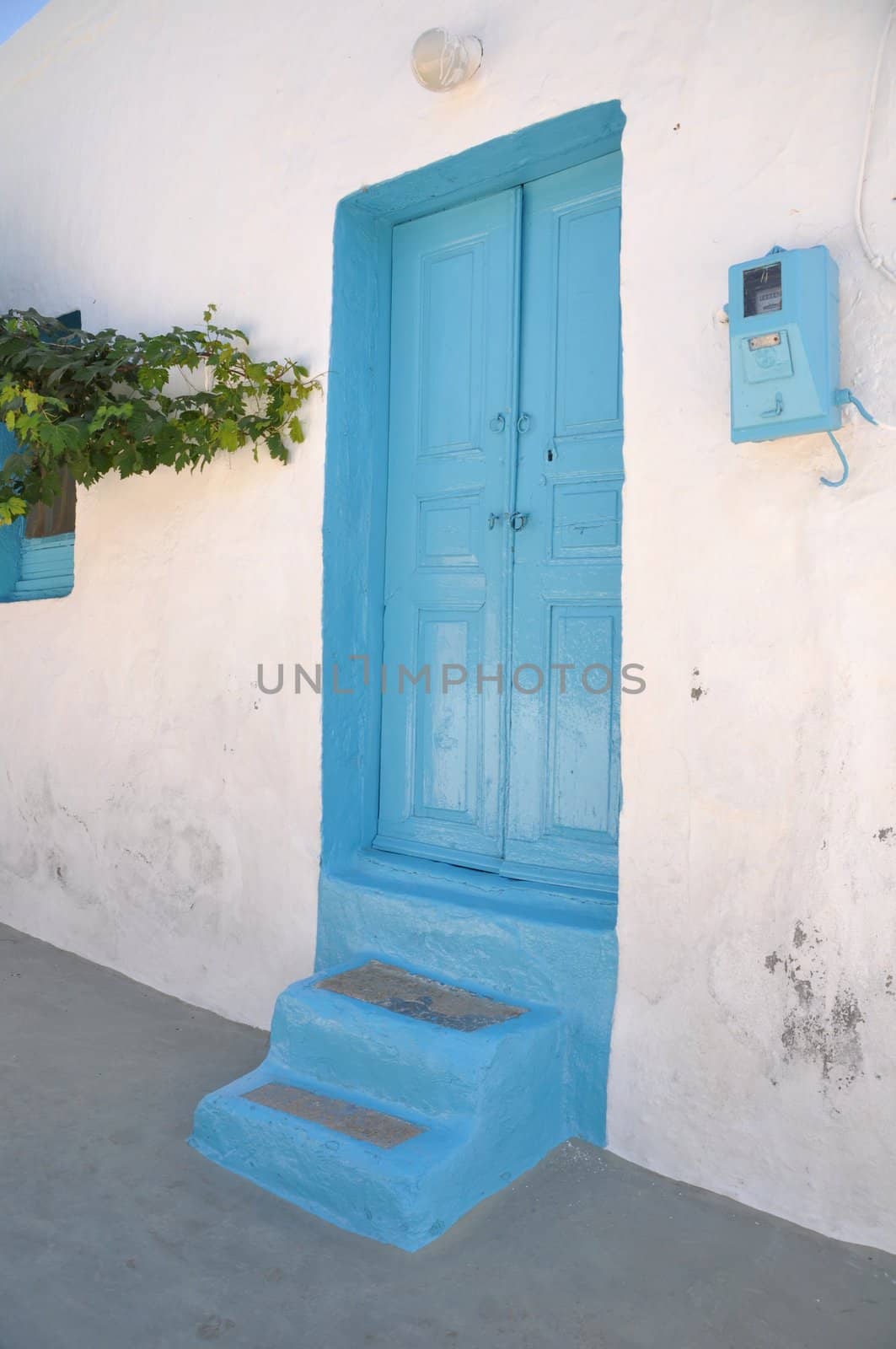 traditional blue greek house in Pserimos island, Greece