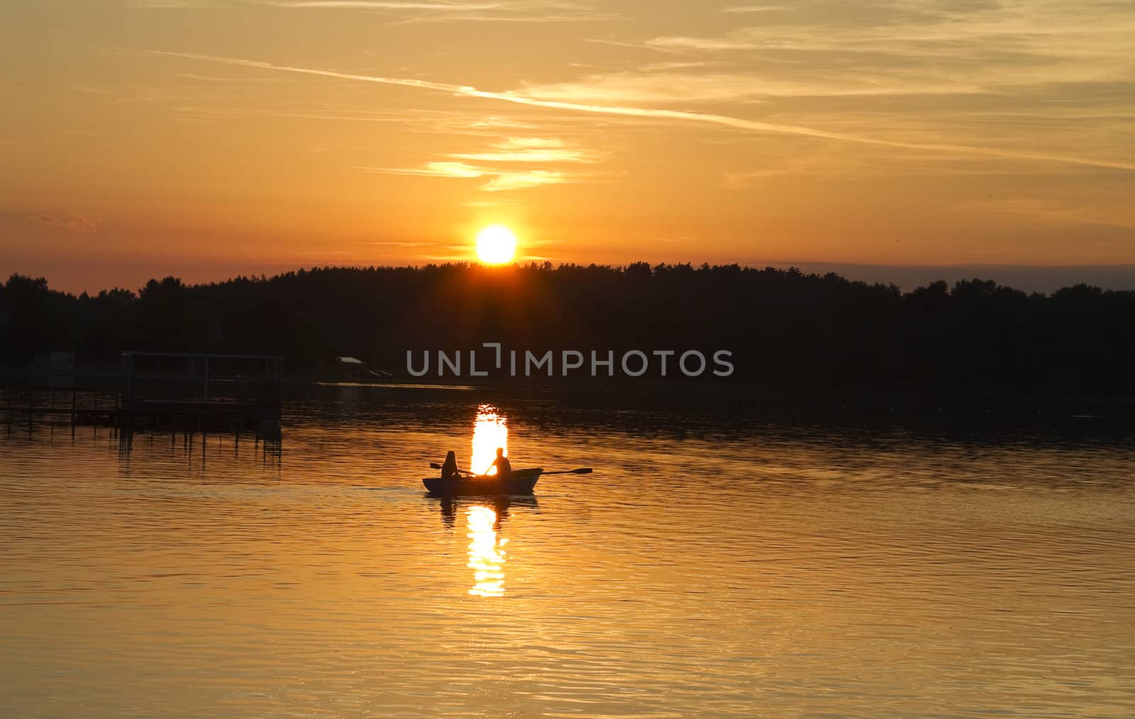 sunset on the lake, boat by aleksaskv