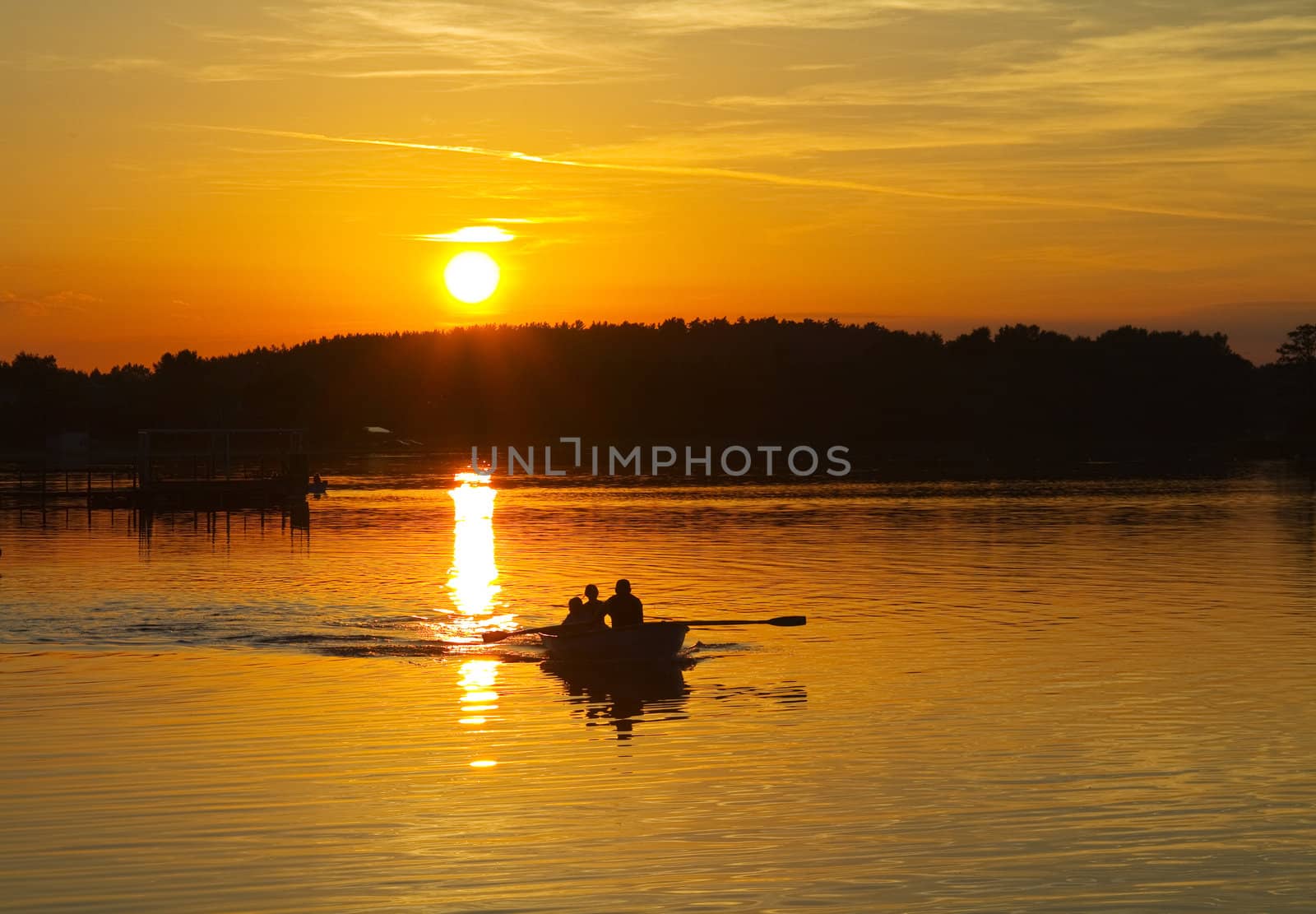 sunset on the lake, boat