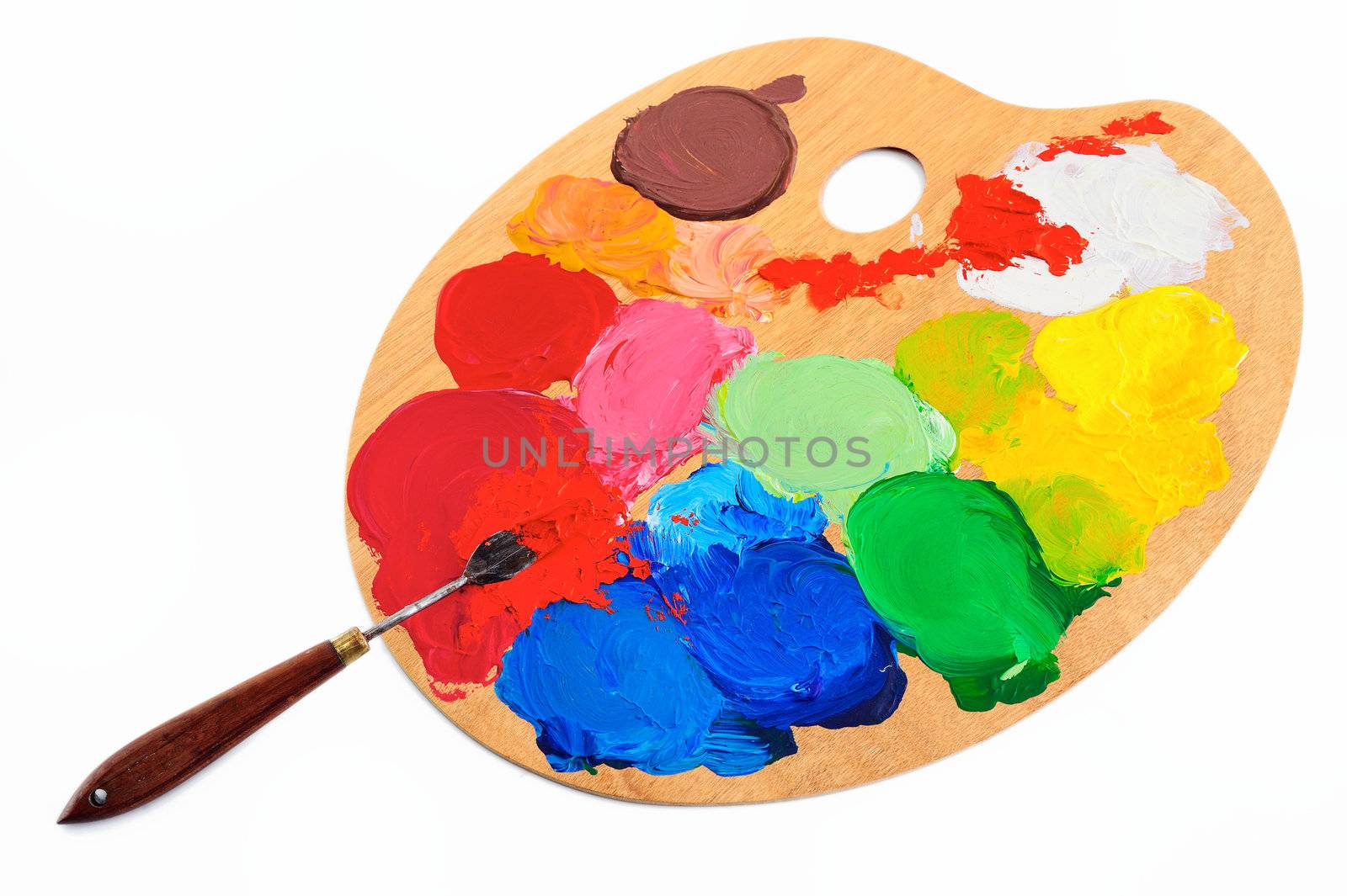Bright acrylic color on the art palette