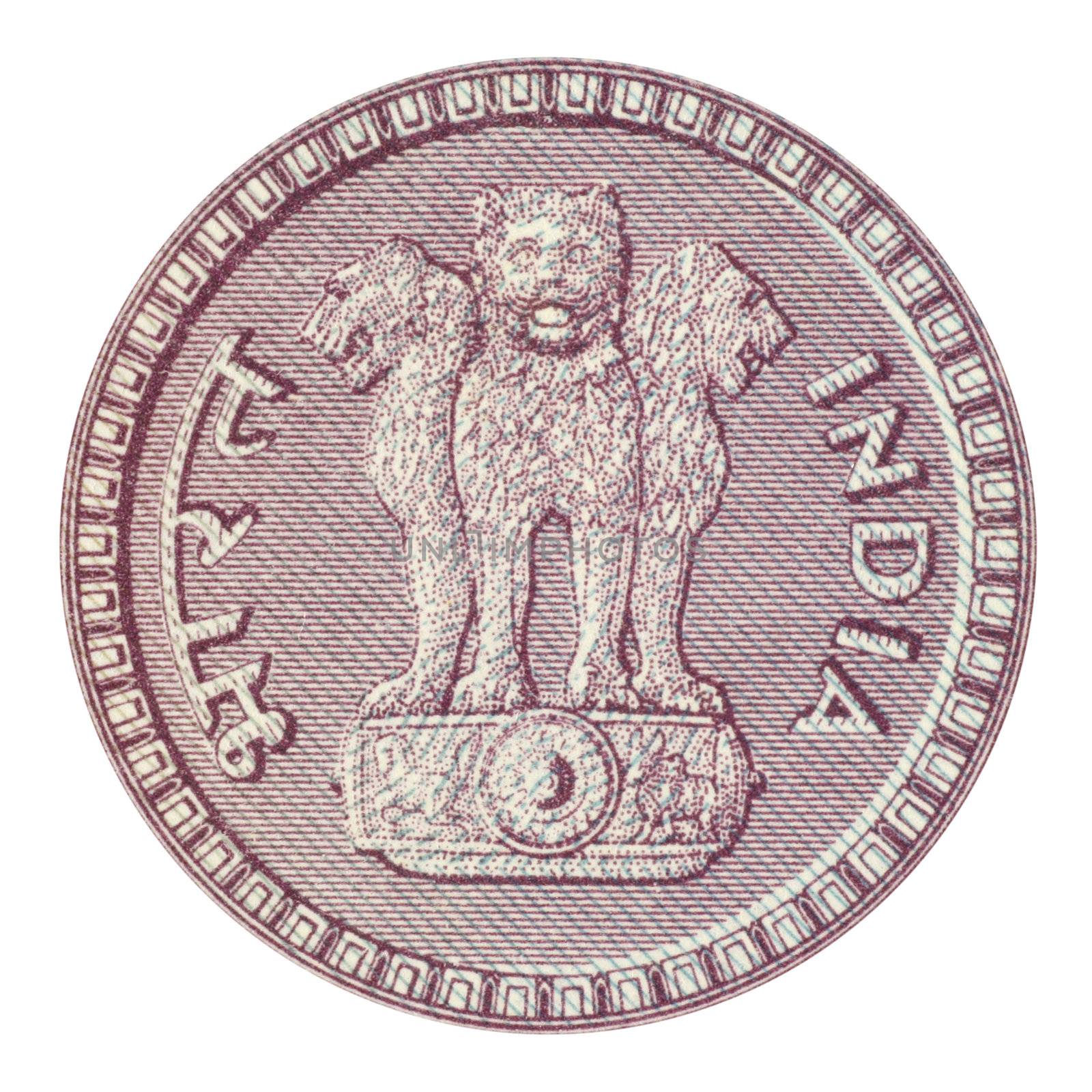 Emblem of India from 1 rupee 1963 isolated in white