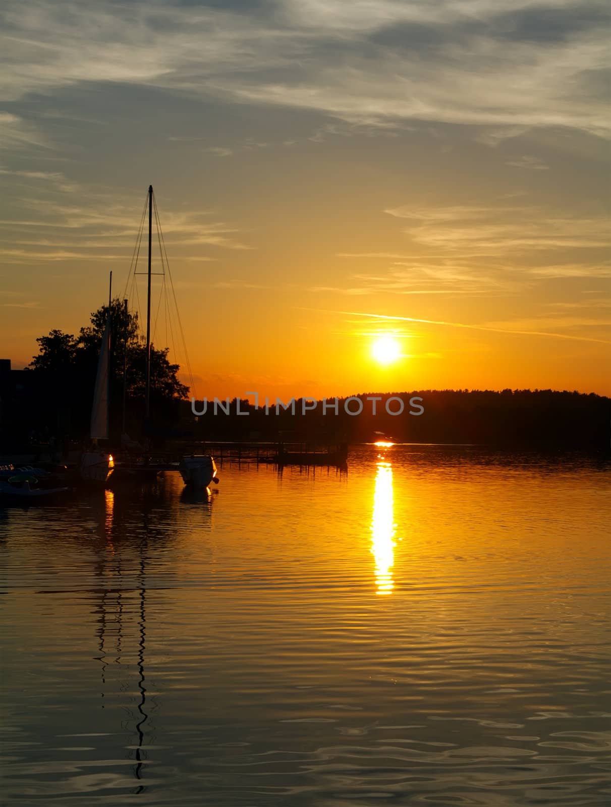 sunset on the lake, yacht by aleksaskv