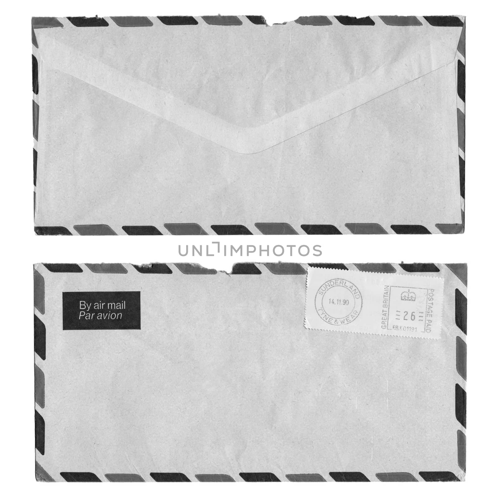 Airmail letter with UK postage meter stamp