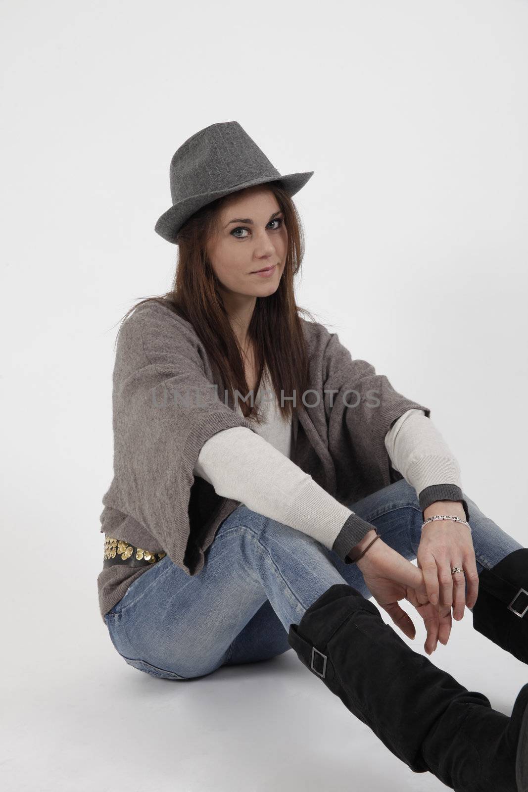 Young woman with grey hat