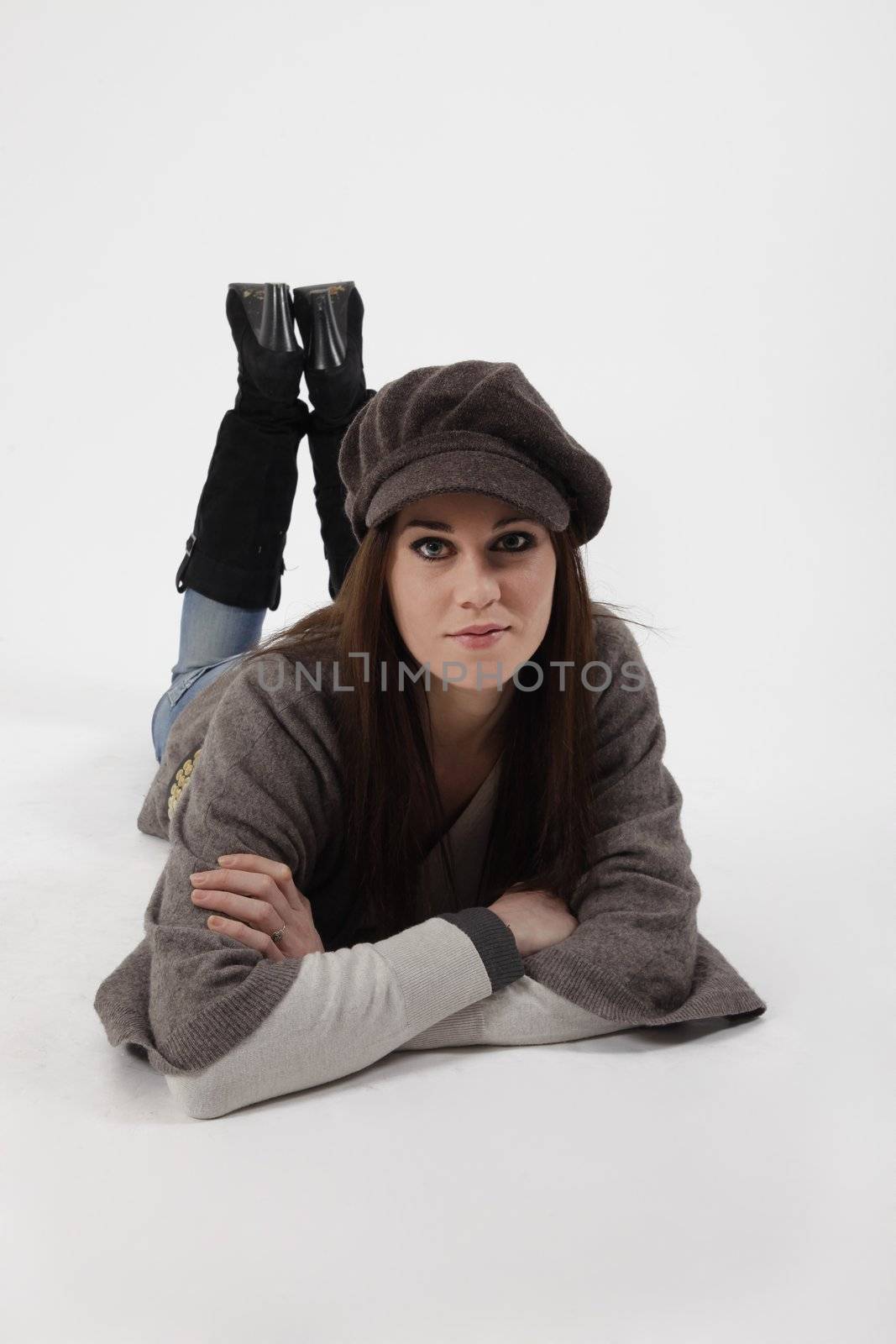 Young woman with grey cap