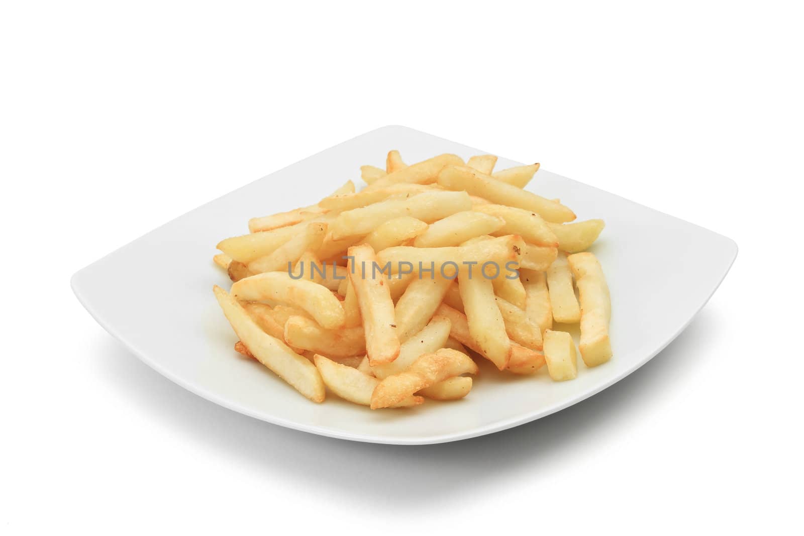 fried potatoes on a plate isolated on white background with clipping path