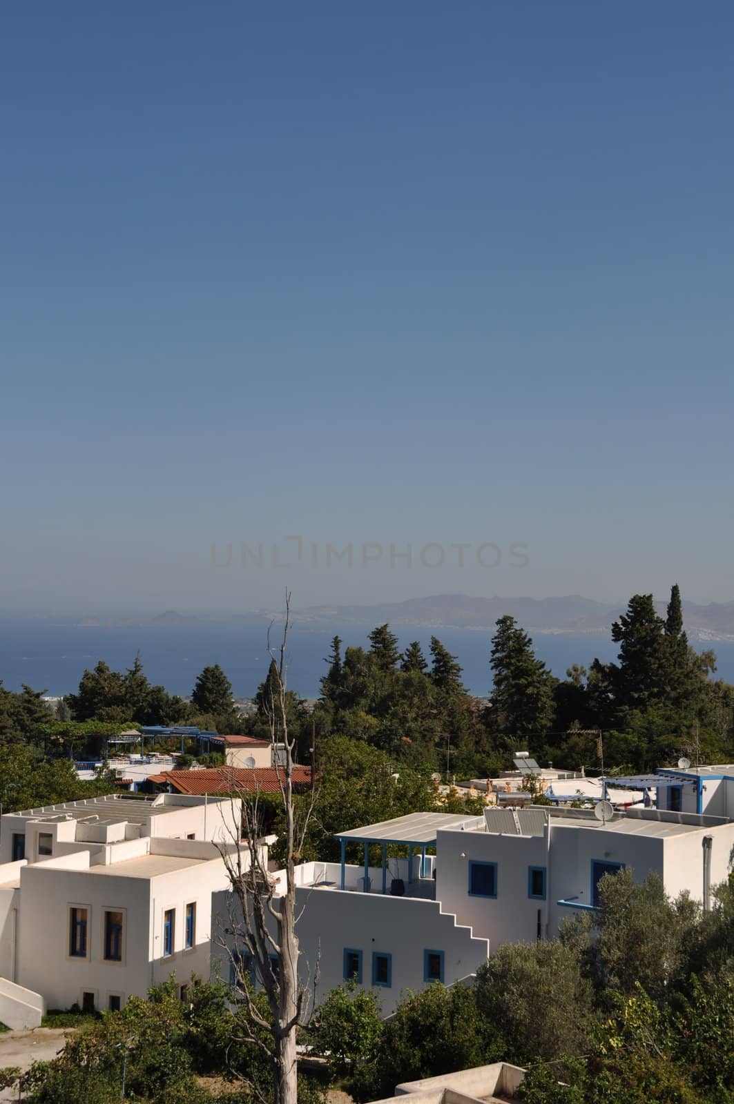 typical blue and white greek houses in Zia village (Kos), Greece
