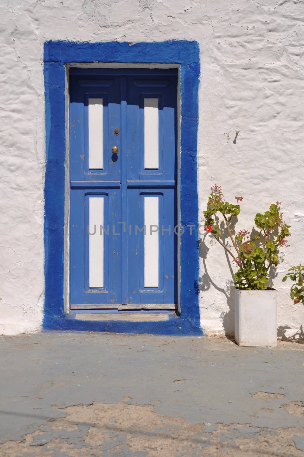 traditional blue greek door in Zia village (Kos), Greece