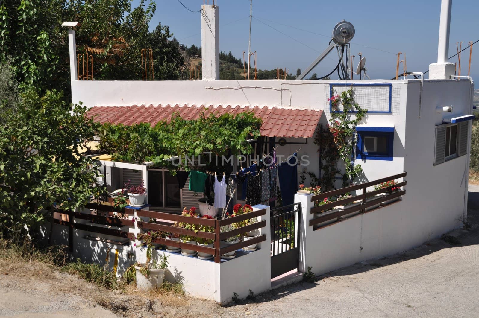 unfinished white greek house in Zia village (Kos), Greece