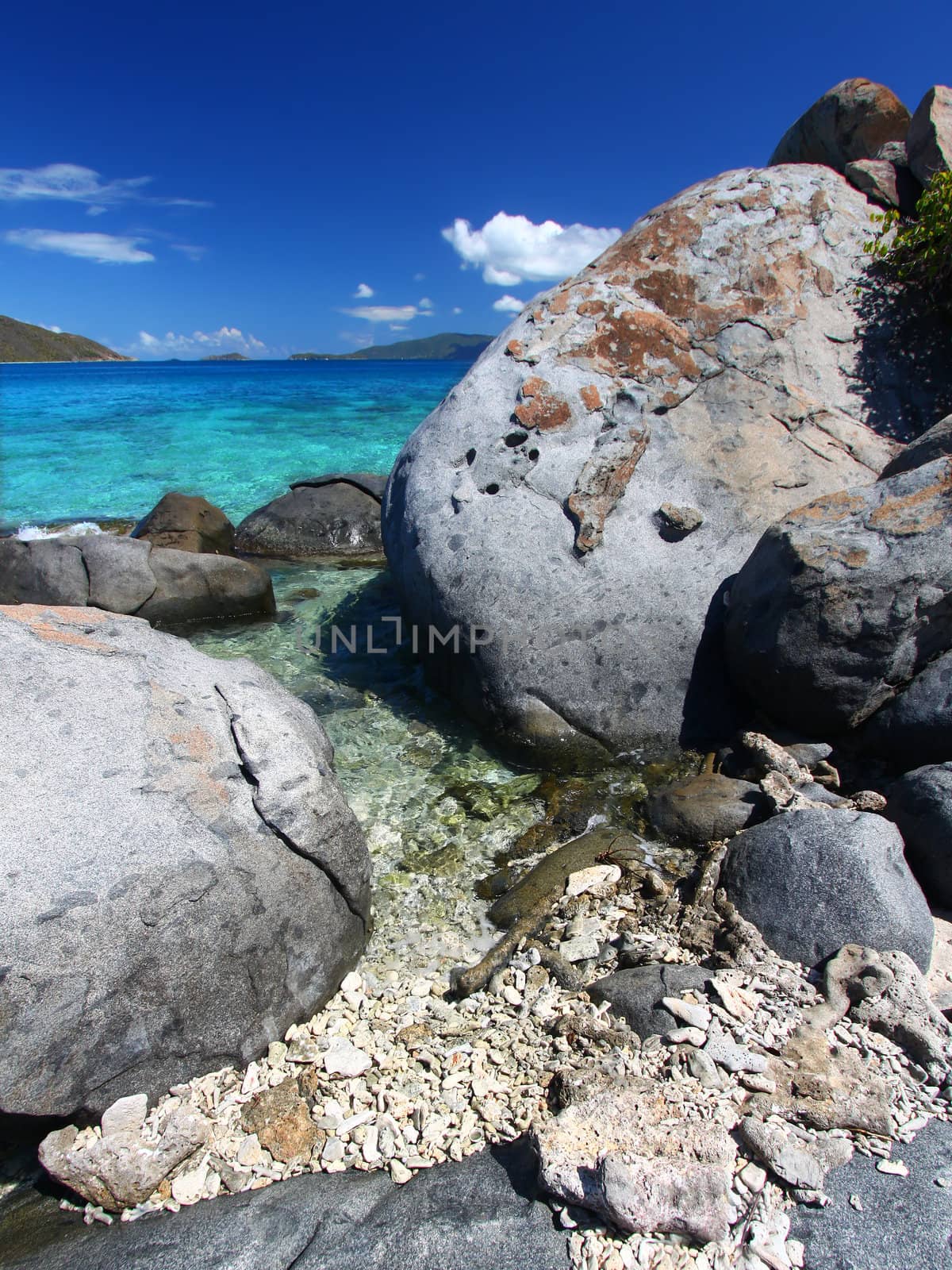 Huge boulders dot the coastline of the British Virgin Islands.
