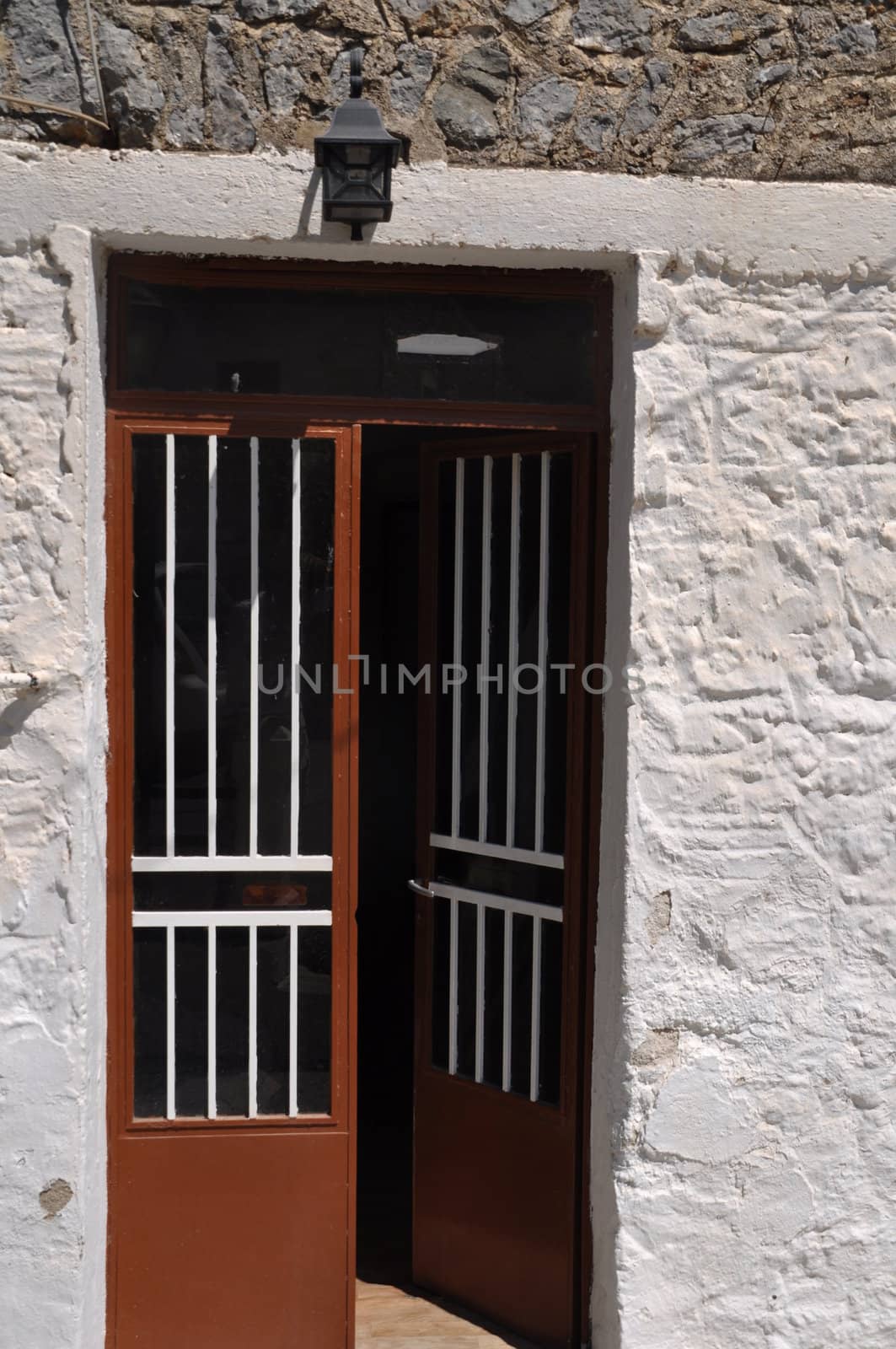 traditional brown greek door in Lagoudi village (Kos), Greece