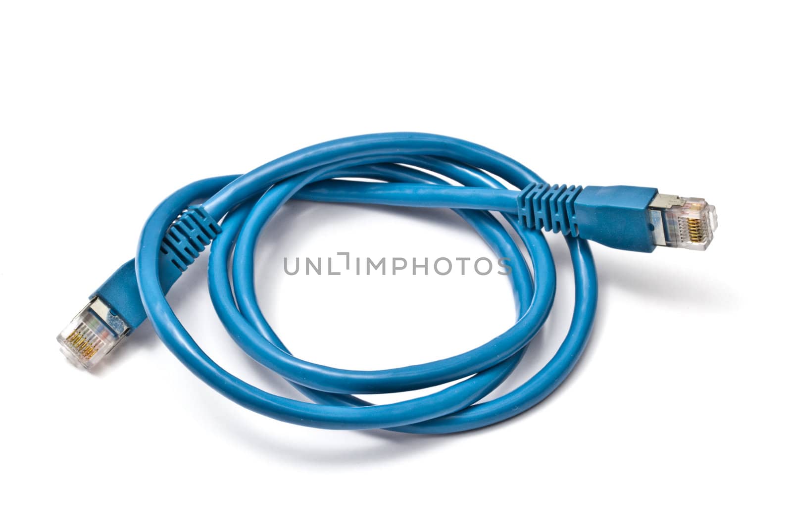 Blue network plug isolated on white background
