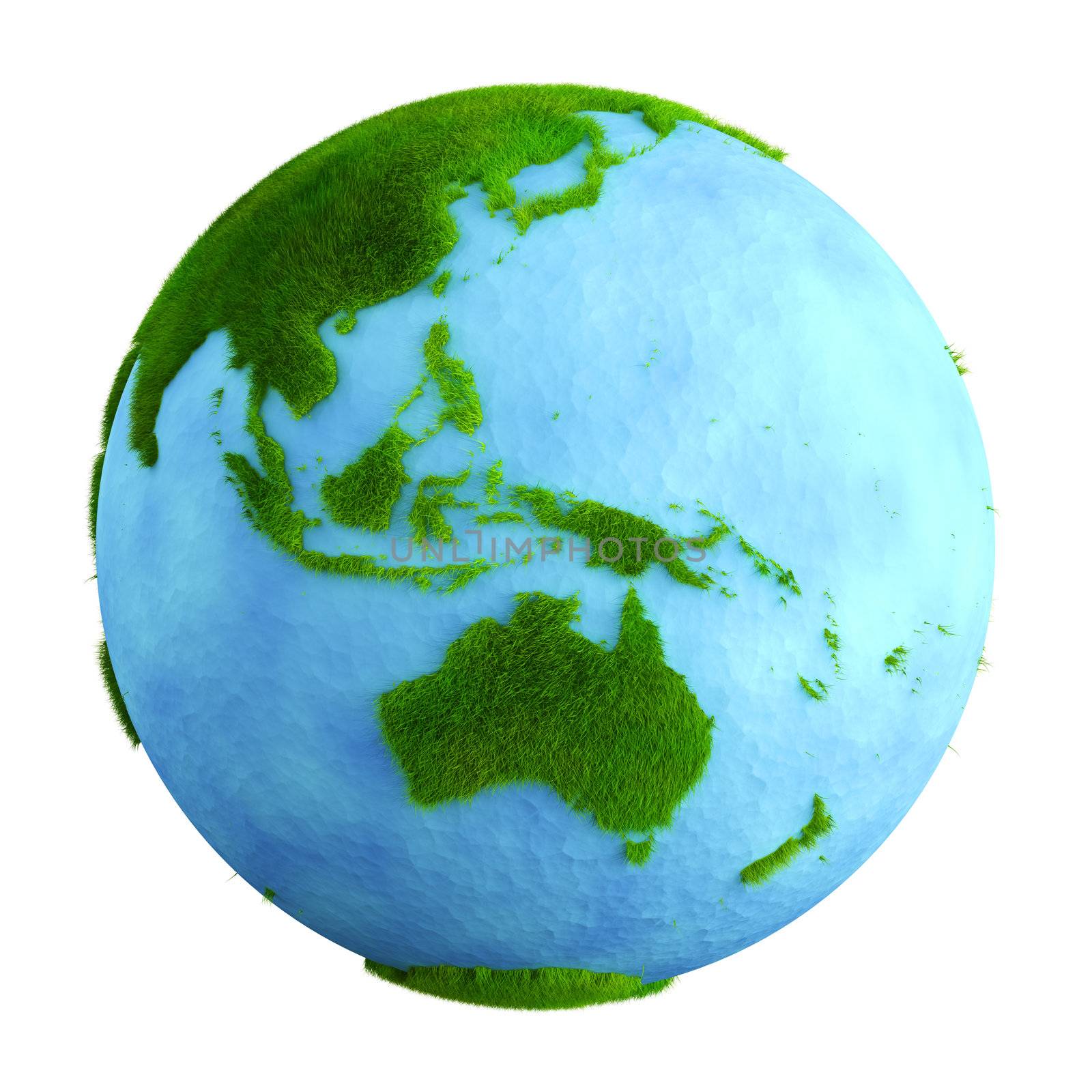 3d rendering of a grass earth with water - Western Central Pacific