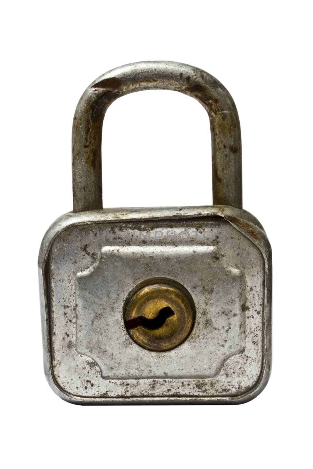 Old padlock isolated on white background 
