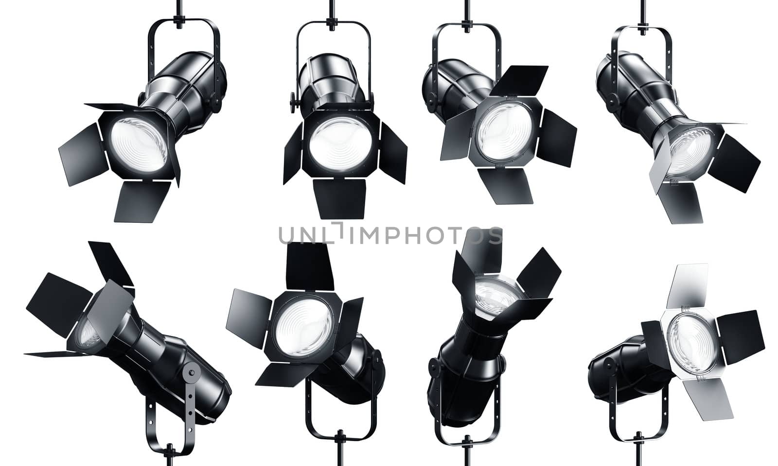 3d rendering of multiple spotlghts on a white background