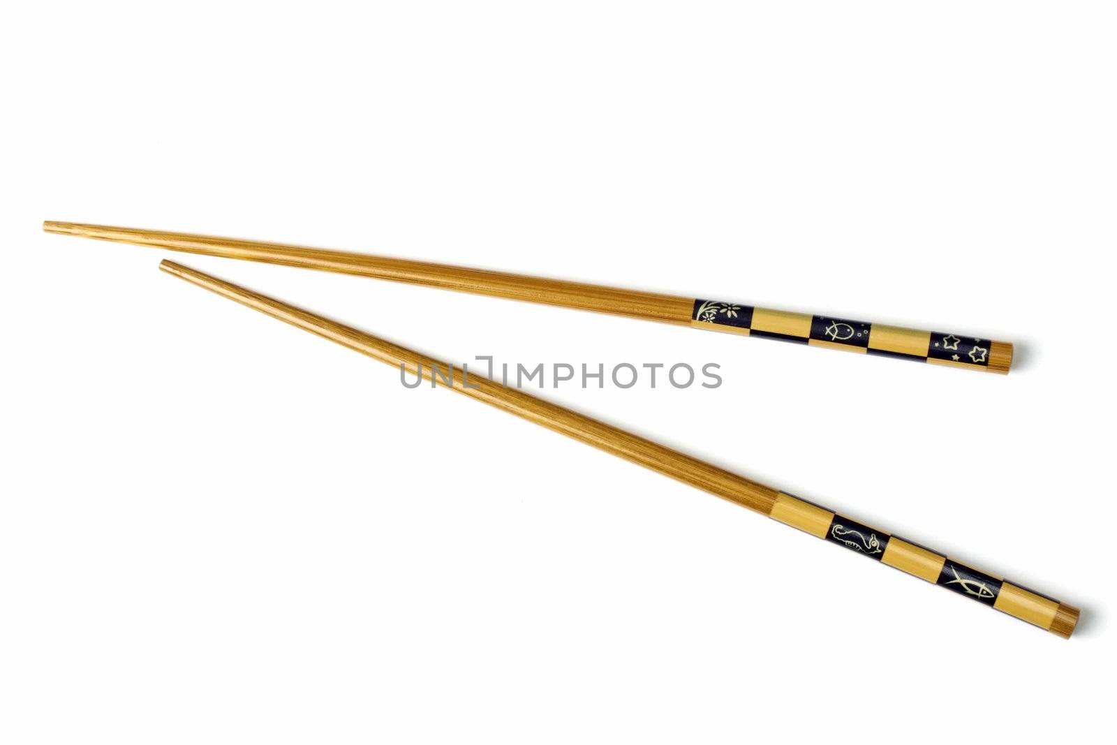 Wood chopsticks isolated on white background 
