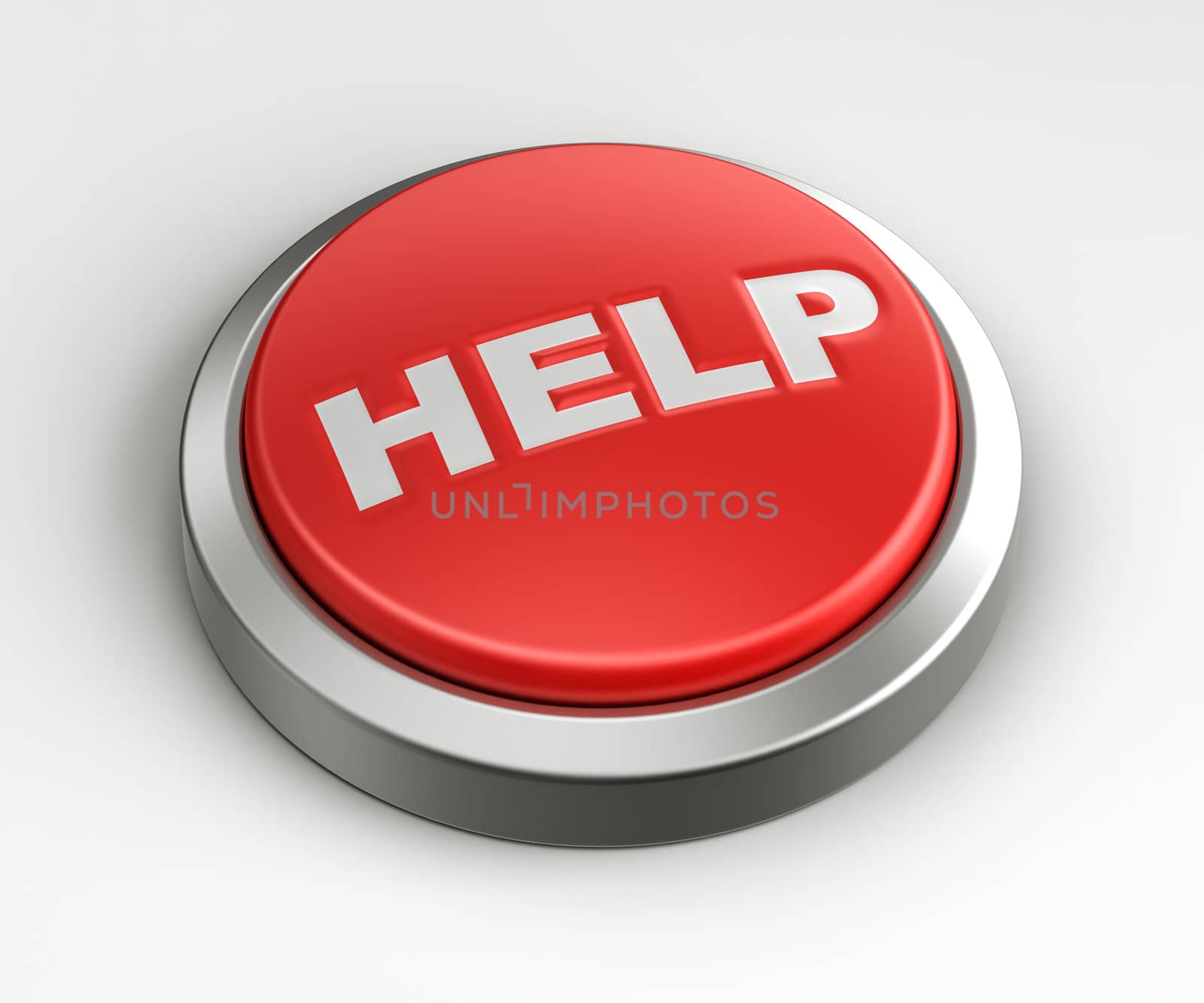 3d rendering of a red button with help written on it.