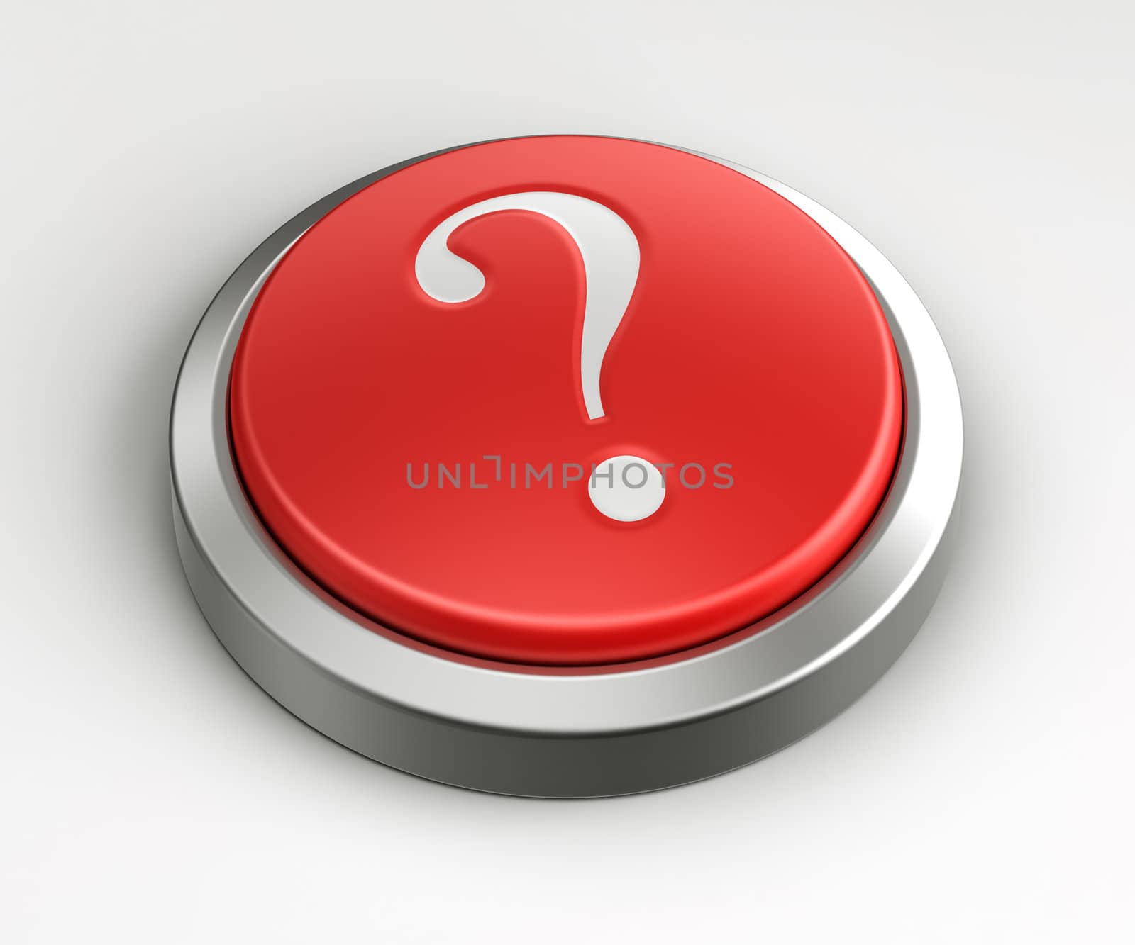 3d rendering of a red button with question mark written on it.
