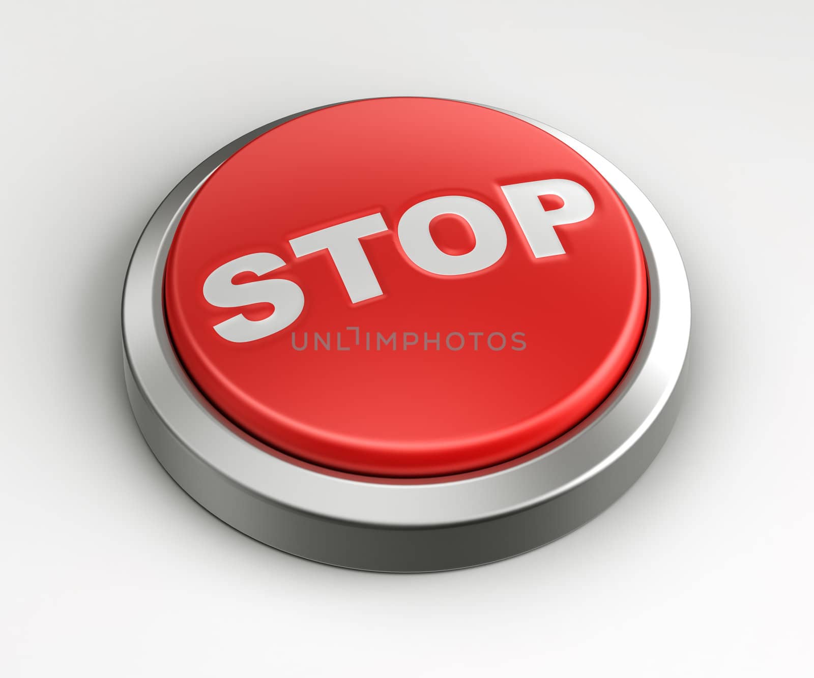 3d rendering of a red button with stop written on it.
