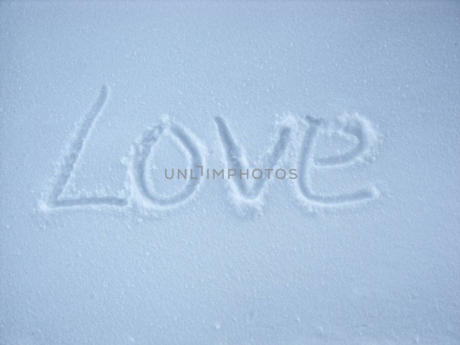 Snow background with LOVE handwriting
