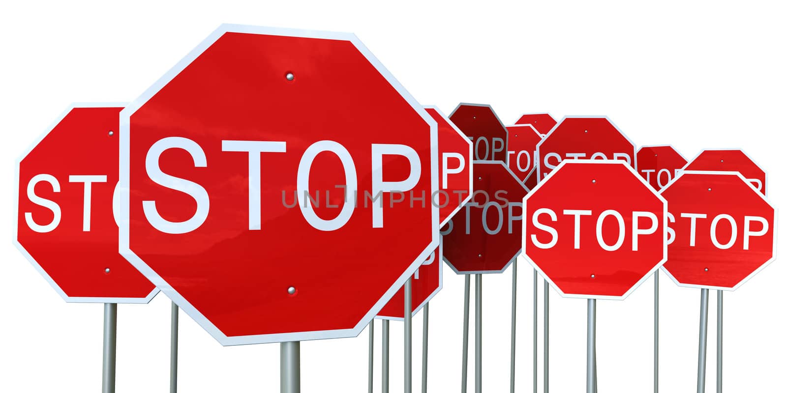 3d rendering of a lot of stop signs
