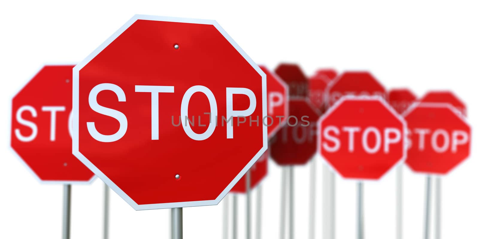 3d rendering of a lot of stop signs