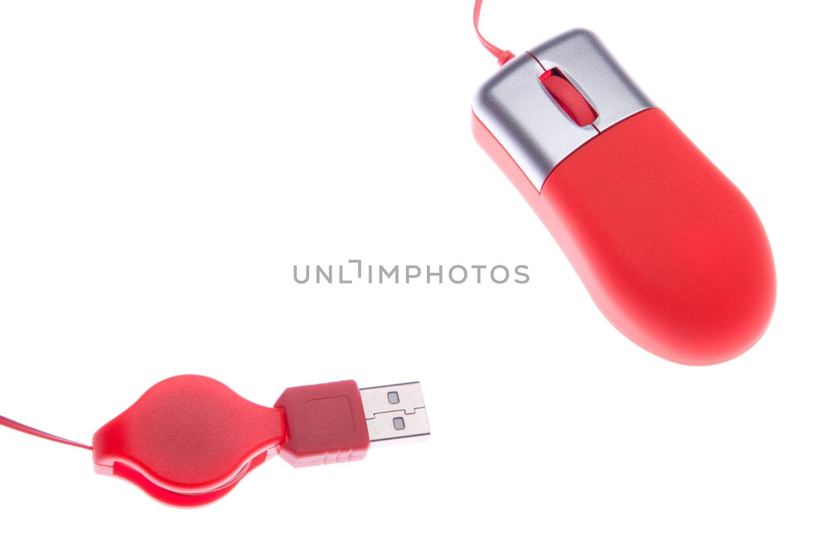 small orange computer mouse with USB port (isolated on white background)