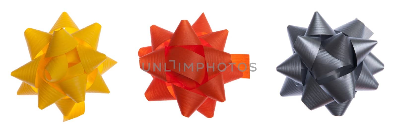 set of colored gift bows isolated on white background