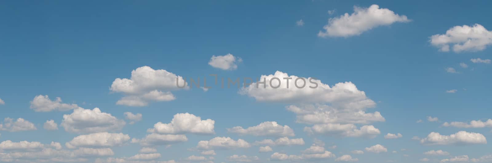 gorgeous white clouds in the blue sky (panoramic picture with copy-space at left top corner)