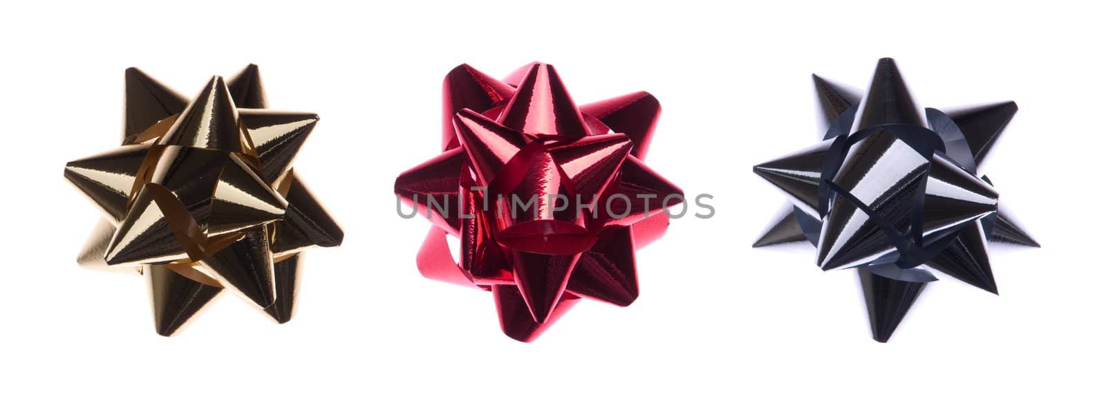 set of colored christmas gift bows isolated on white background