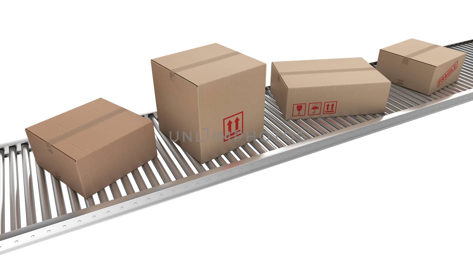 Cardboard boxes on conveyor belt by zentilia