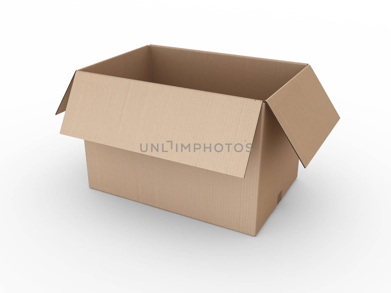 3d rendering of an open cardboard box